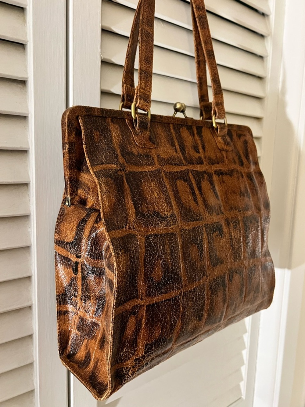 HOBO International crocodile embossed vintage kiss lock handbag